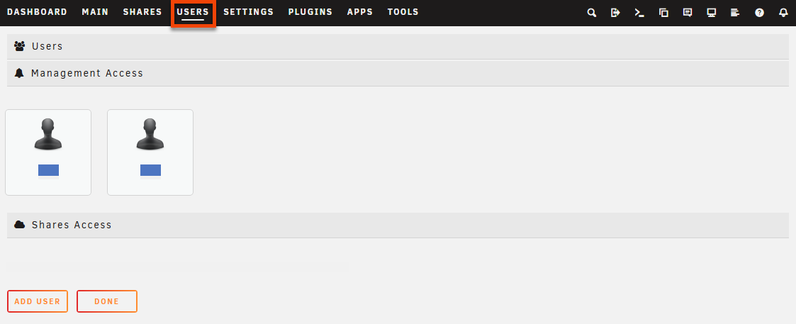 Users tab